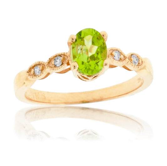 Oval Peridot and Diamond Milgrain Style Ring - Park City Jewelers