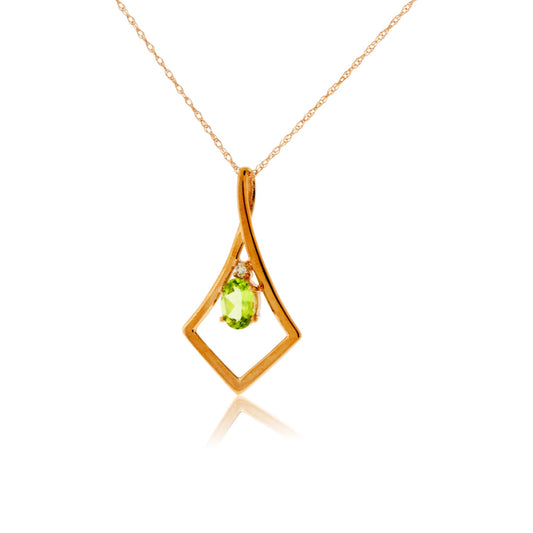 Oval Peridot and Geometric Halo Pendant - Park City Jewelers