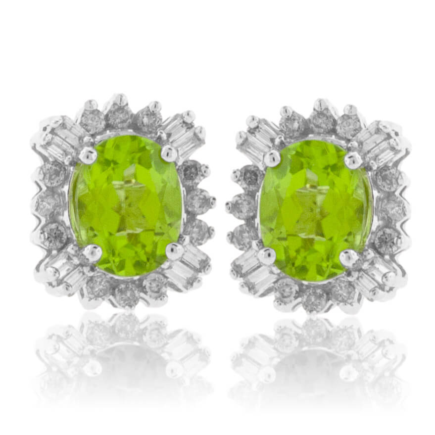 Oval Peridot Burst Style Halo Diamond Earrings - Park City Jewelers