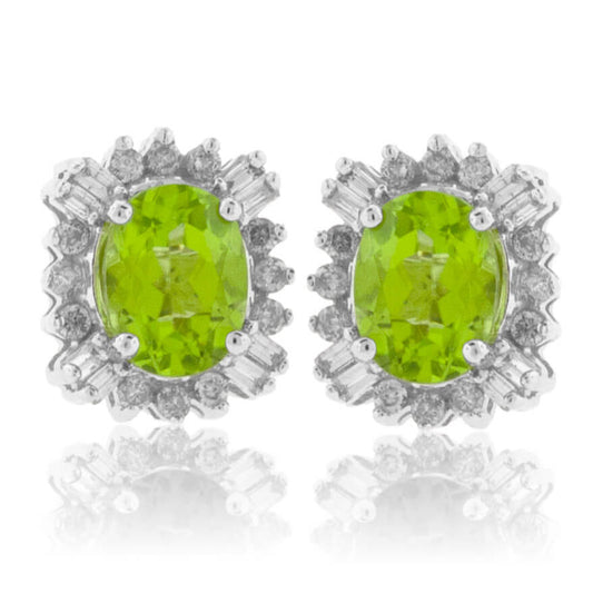 Oval Peridot Burst Style Halo Diamond Earrings - Park City Jewelers