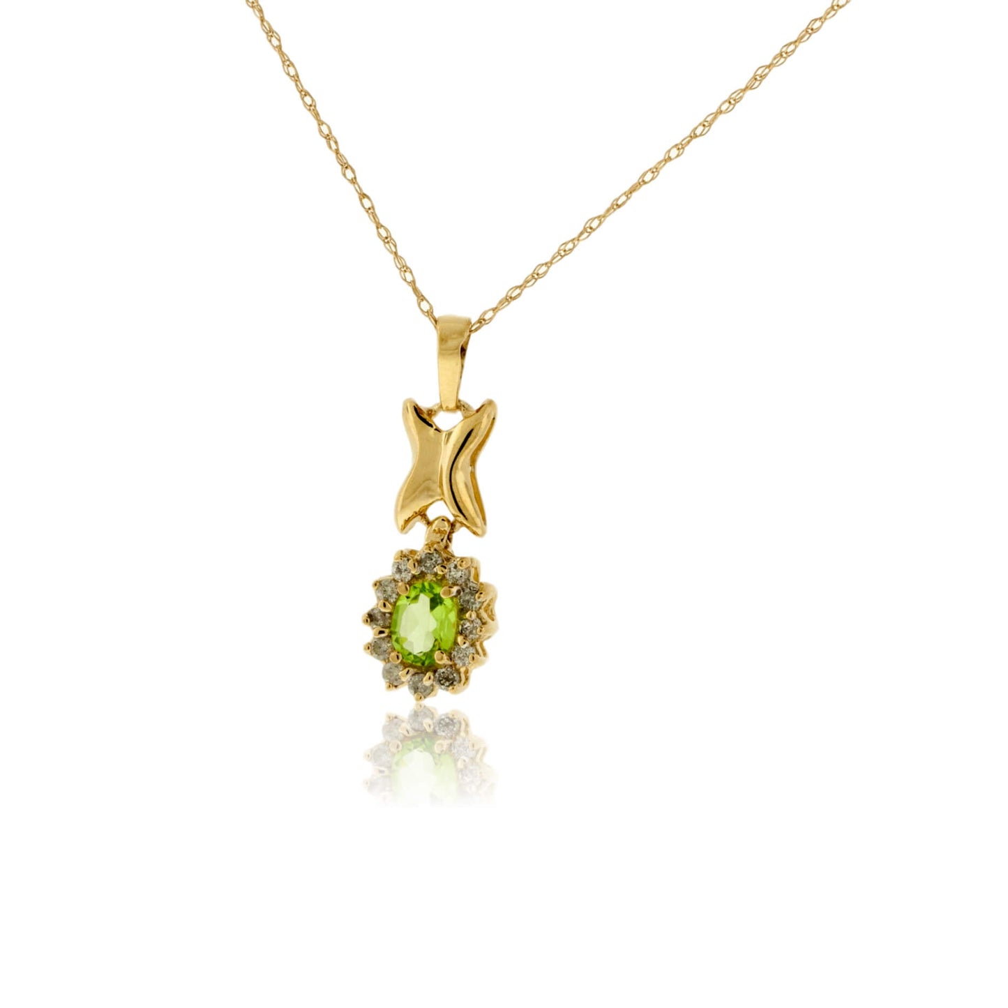 Oval Peridot & Classic Diamond Halo Pendant - Park City Jewelers