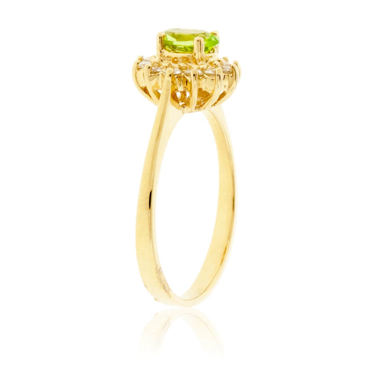 Oval Peridot & Classic Diamond Halo Ring - Park City Jewelers