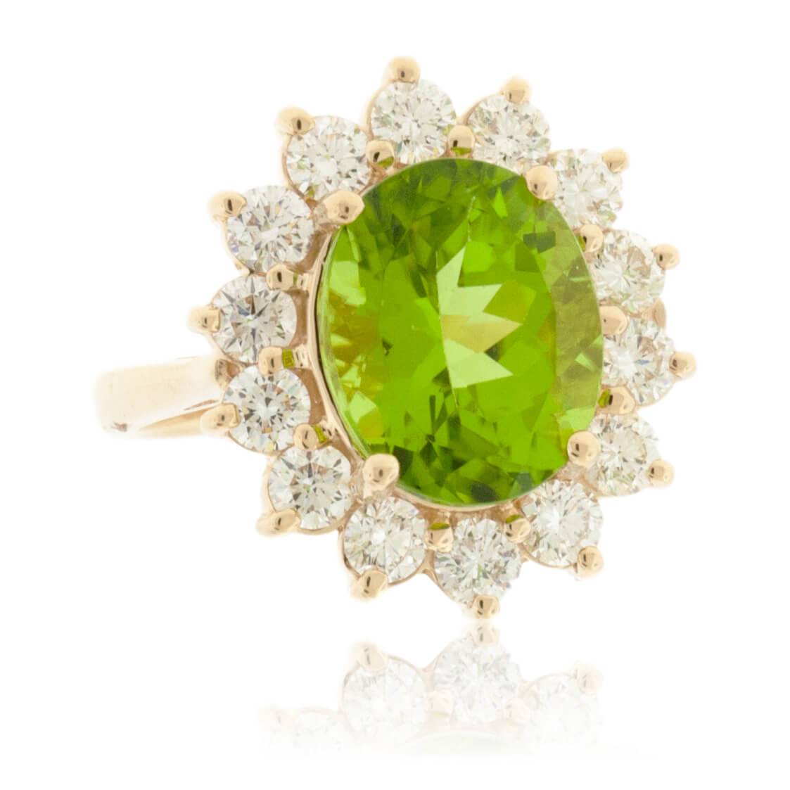 Oval Peridot & Classic Diamond Halo Ring - Park City Jewelers