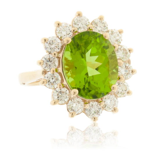 Oval Peridot & Classic Diamond Halo Ring - Park City Jewelers