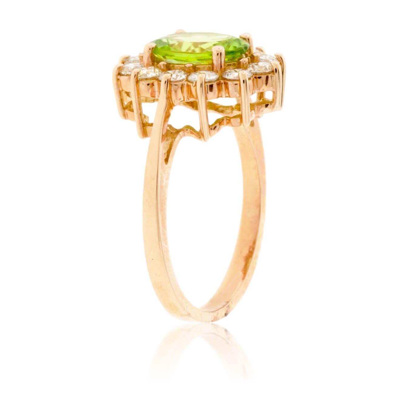 Oval Peridot & Classic Diamond Halo Ring - Park City Jewelers