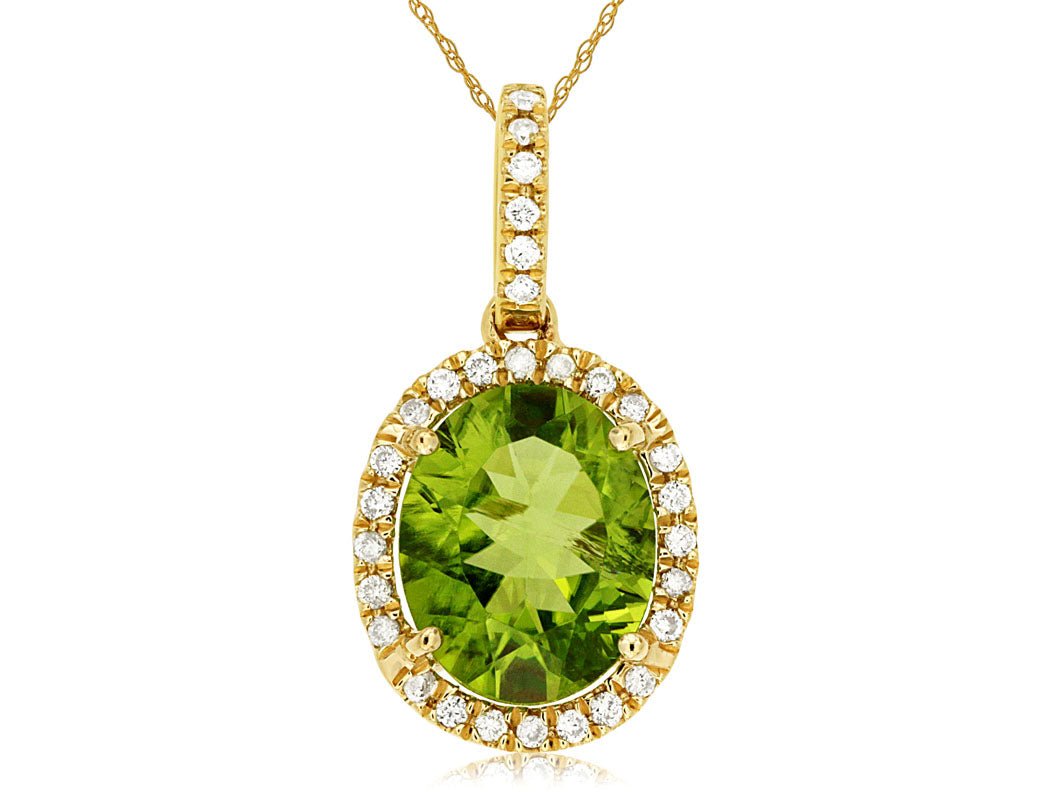 Oval Peridot & Diamond Halo Pendant - Park City Jewelers