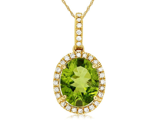 Oval Peridot & Diamond Halo Pendant - Park City Jewelers