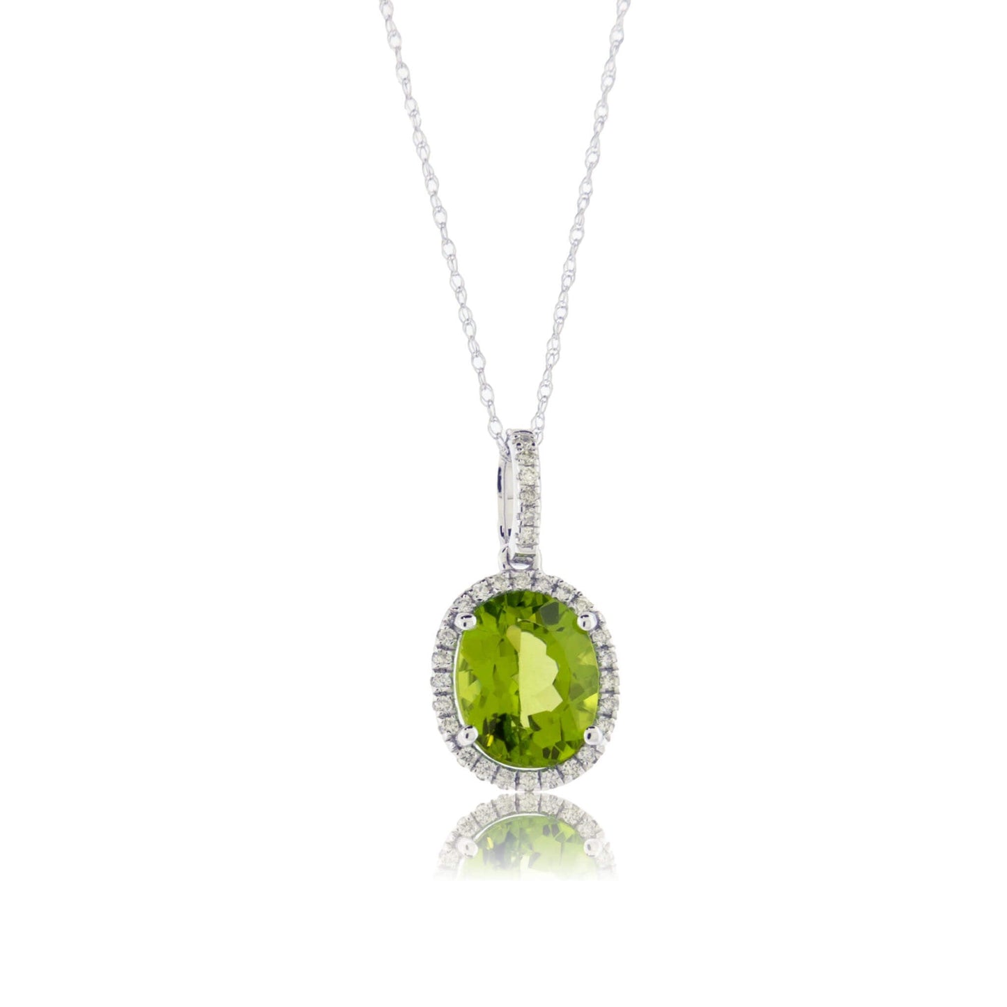 Oval Peridot & Diamond Halo Pendant - Park City Jewelers