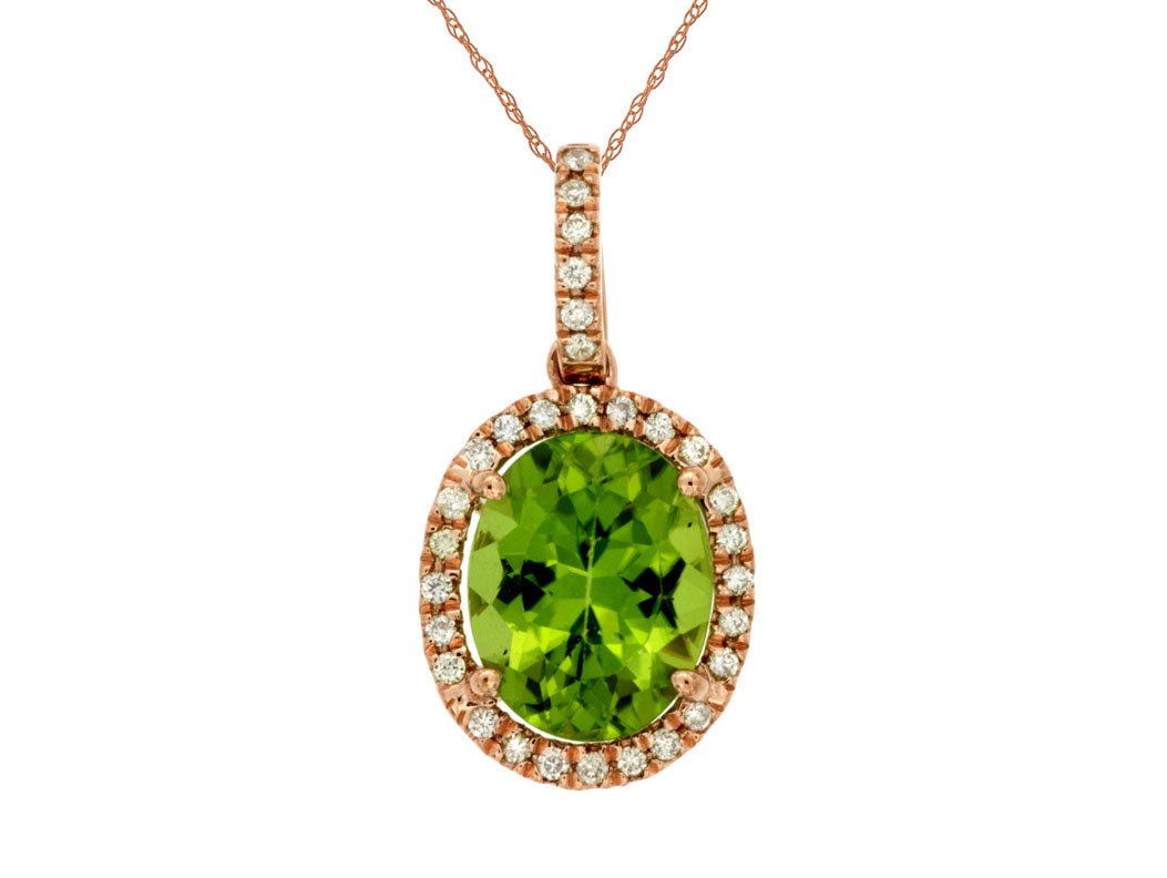 Oval Peridot & Diamond Halo Pendant - Park City Jewelers