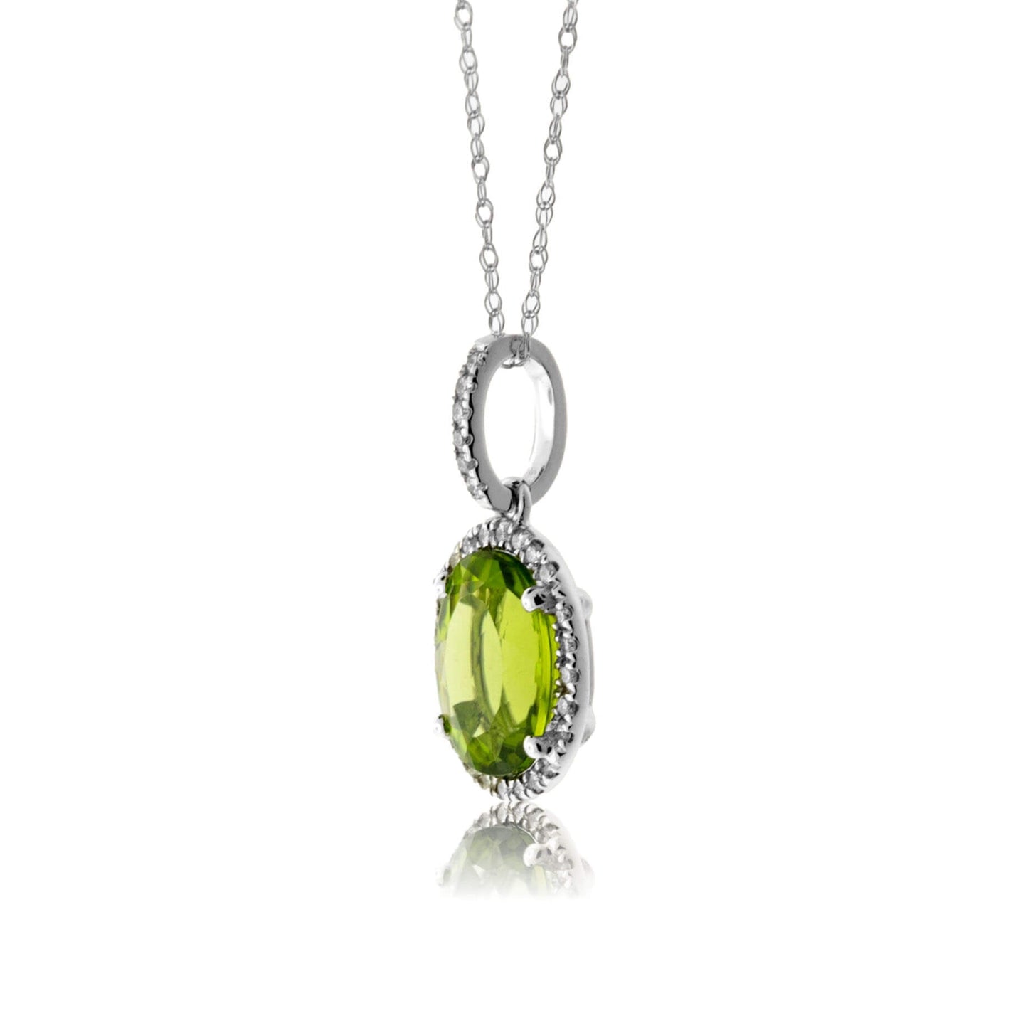 Oval Peridot & Diamond Halo Pendant - Park City Jewelers