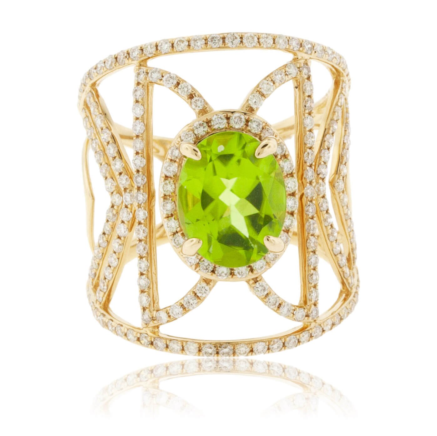 Oval Peridot & Wide Vintage Inspired Diamond Ring - Park City Jewelers