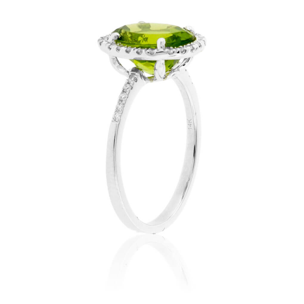 Oval Peridot with Diamond Halo on Diamond Accented Band - Park City Jewelers
