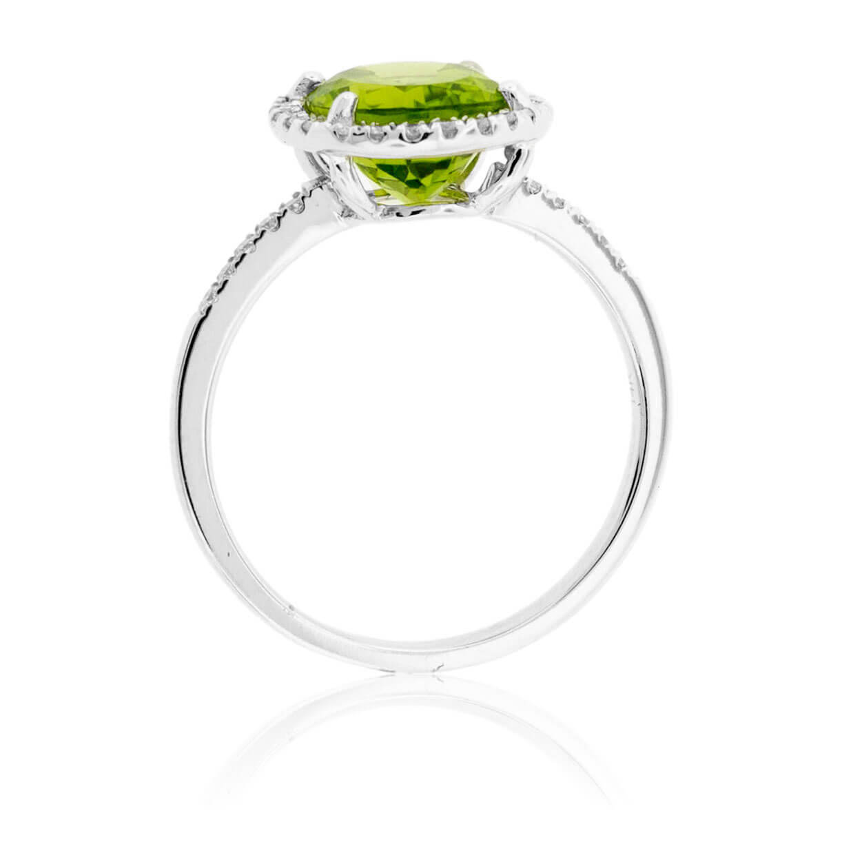 Oval Peridot with Diamond Halo on Diamond Accented Band - Park City Jewelers