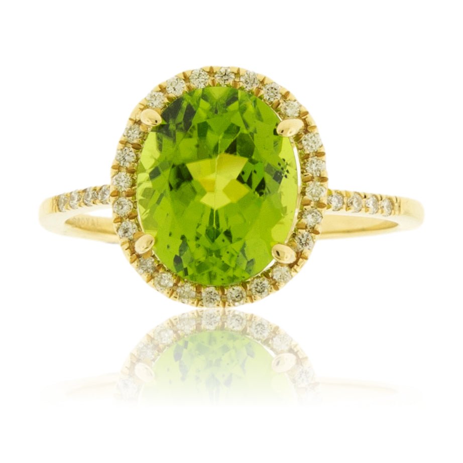 Oval Peridot with Diamond Halo on Diamond Accented Band - Park City Jewelers