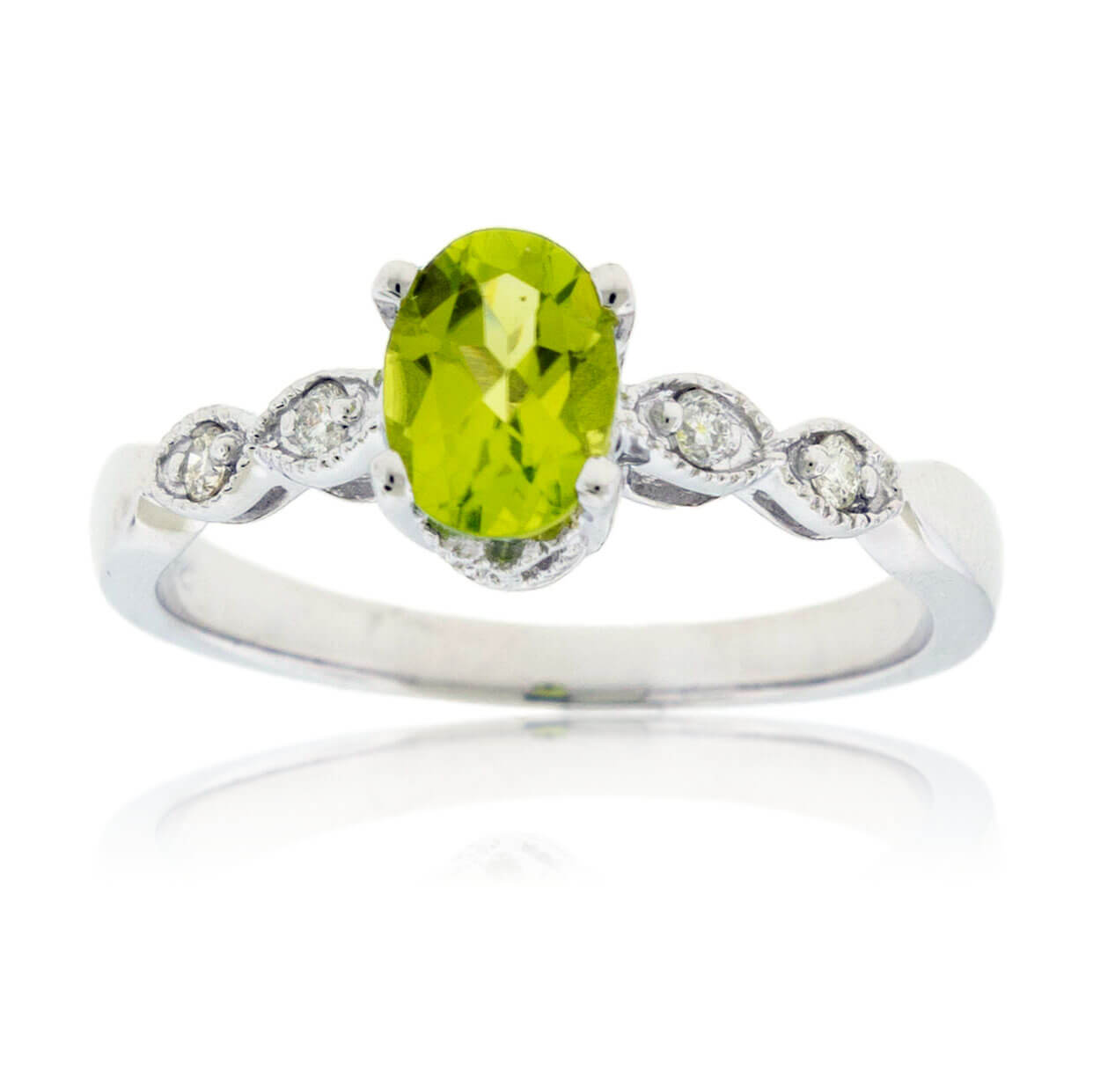 Oval Peridot with Scalloped Diamond Accented Band - Park City Jewelers