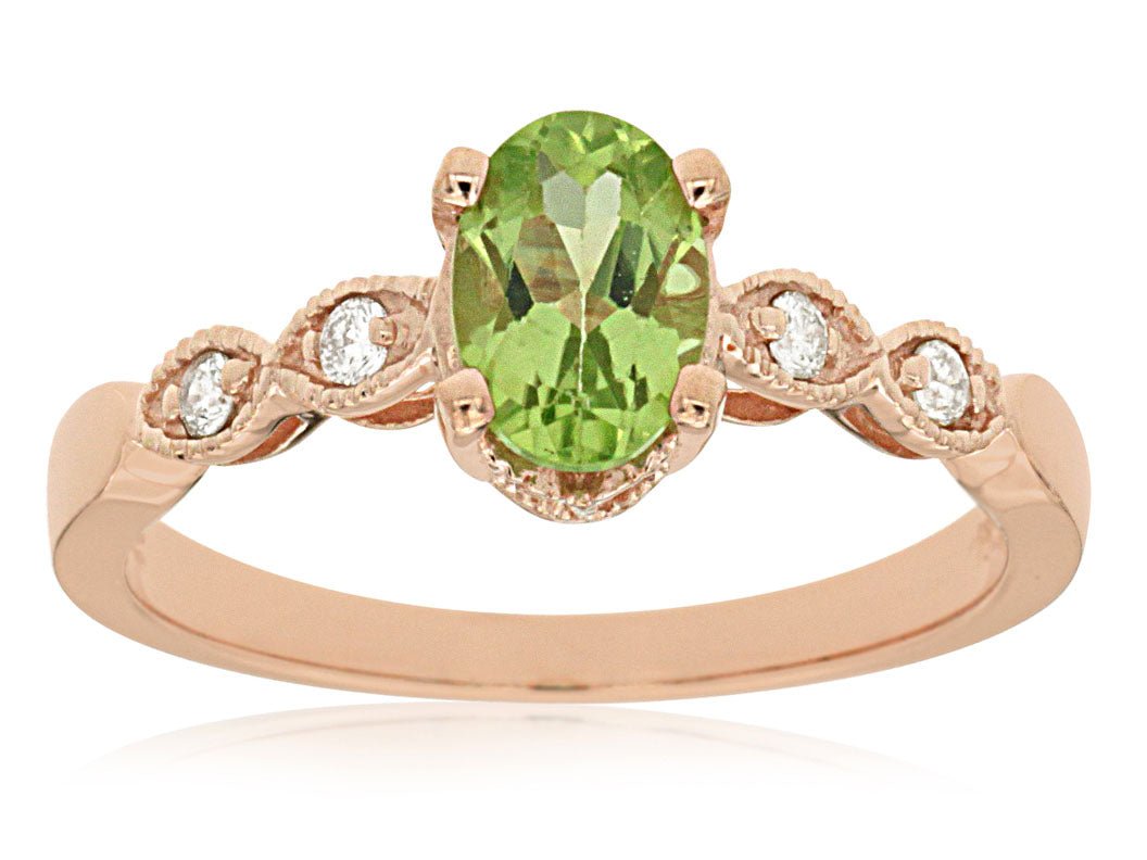 Oval Peridot with Scalloped Diamond Accented Band - Park City Jewelers