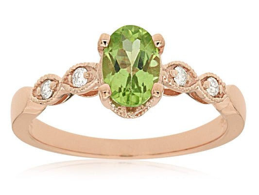 Oval Peridot with Scalloped Diamond Accented Band - Park City Jewelers