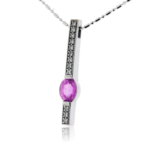 Oval Pink Sapphire & Diamond Bar Necklace - Park City Jewelers