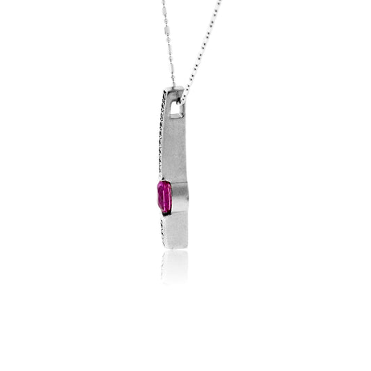 Oval Pink Sapphire & Diamond Bar Necklace - Park City Jewelers