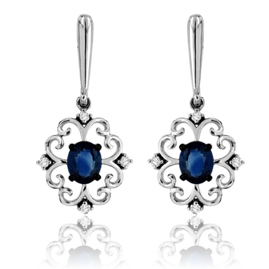 Oval Sapphire Fancy Design Diamond Drop Earrings - Park City Jewelers