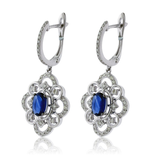 Oval Sapphire Fancy Design Diamond Drop Earrings - Park City Jewelers