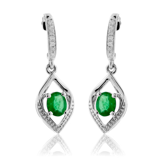 Oval Shaped Emerald Dangle Style Earrings - Park City Jewelers