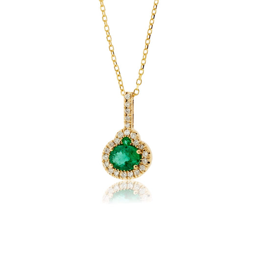 Oval Shaped Emerald Pendant with Diamond Halo - Park City Jewelers