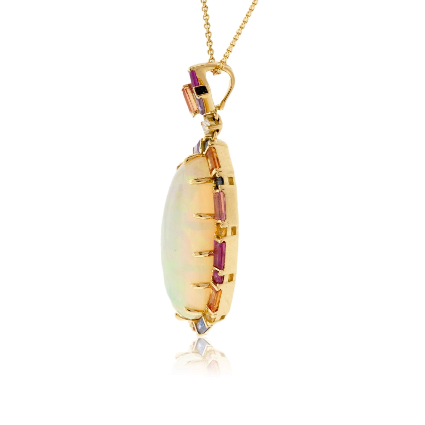 Oval Shaped Opal Cabochon with Sapphire Halo Pendant with Chain - Park City Jewelers