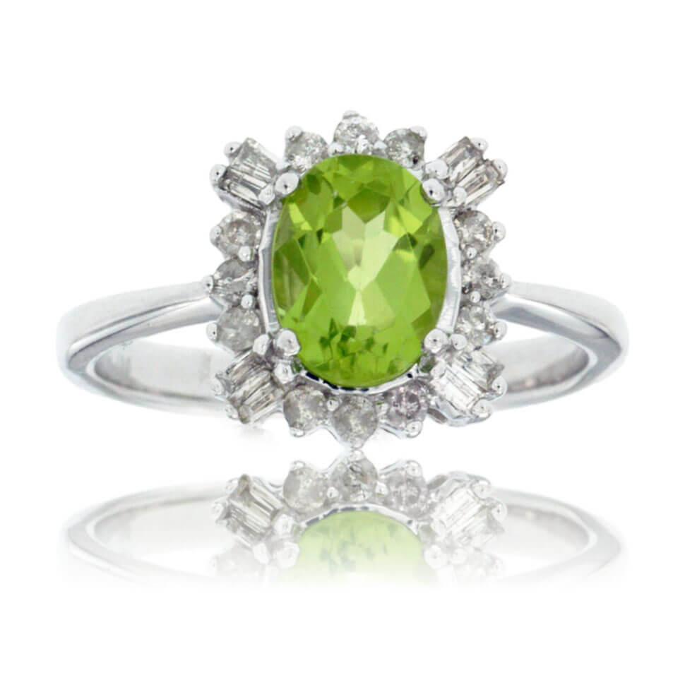 Oval Shaped Peridot and Diamond Halo Ring - Park City Jewelers