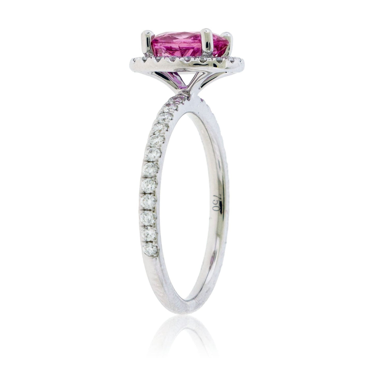 Oval Shaped Pink Sapphire Diamond Halo Ring - Park City Jewelers