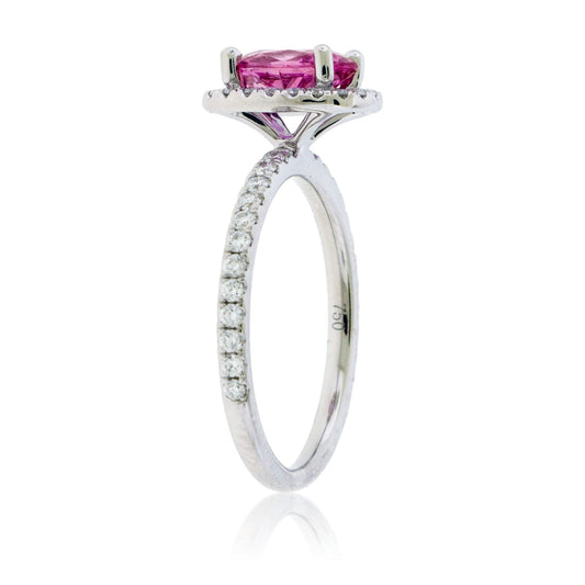 Oval Shaped Pink Sapphire Diamond Halo Ring - Park City Jewelers