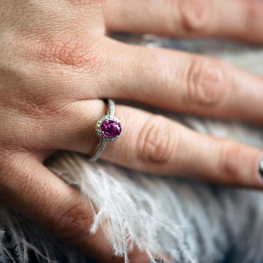 Oval Shaped Pink Sapphire Diamond Ring - Park City Jewelers