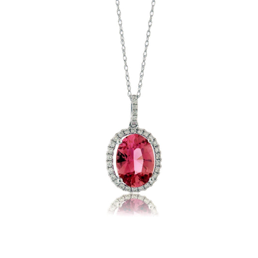 Oval Shaped Pink Tourmaline and Diamond Pendant - Park City Jewelers