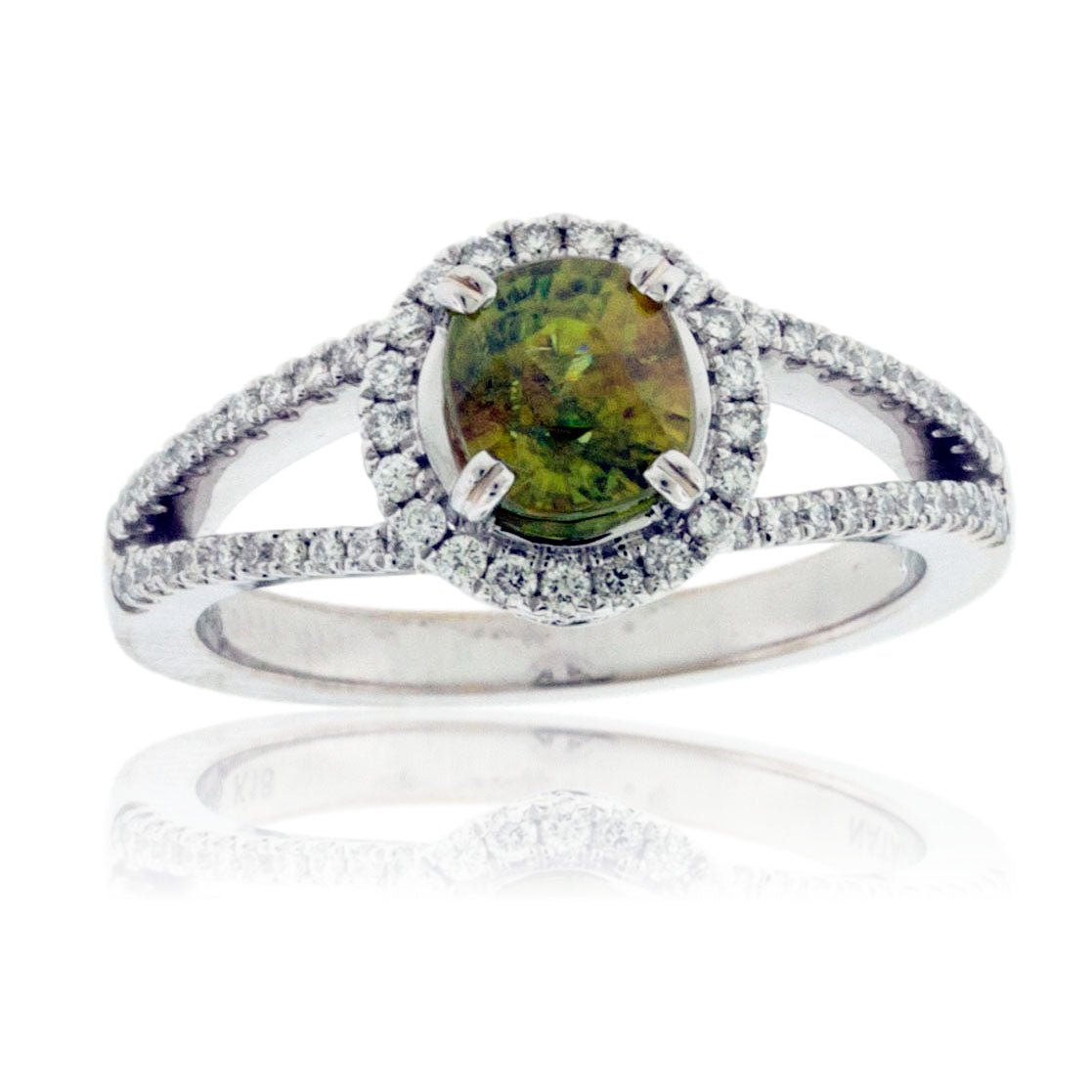 Oval Sphene and Diamond Halo Split Shank Band - Park City Jewelers