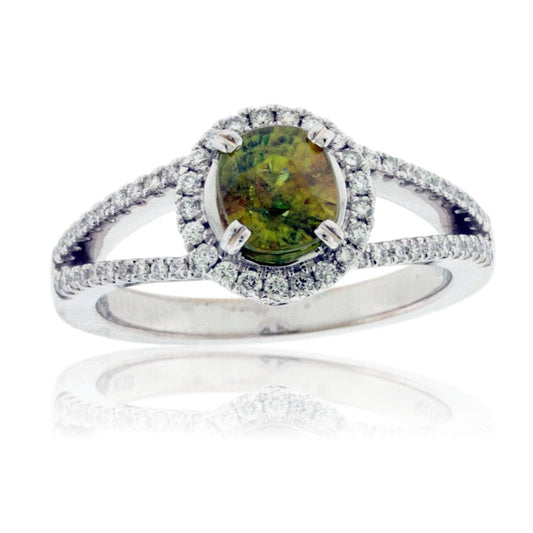 Oval Sphene and Diamond Halo Split Shank Band - Park City Jewelers
