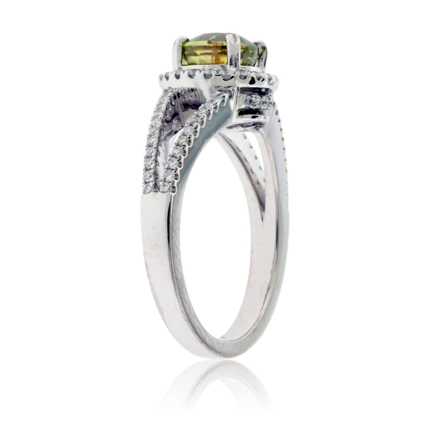 Oval Sphene and Diamond Halo Split Shank Band - Park City Jewelers