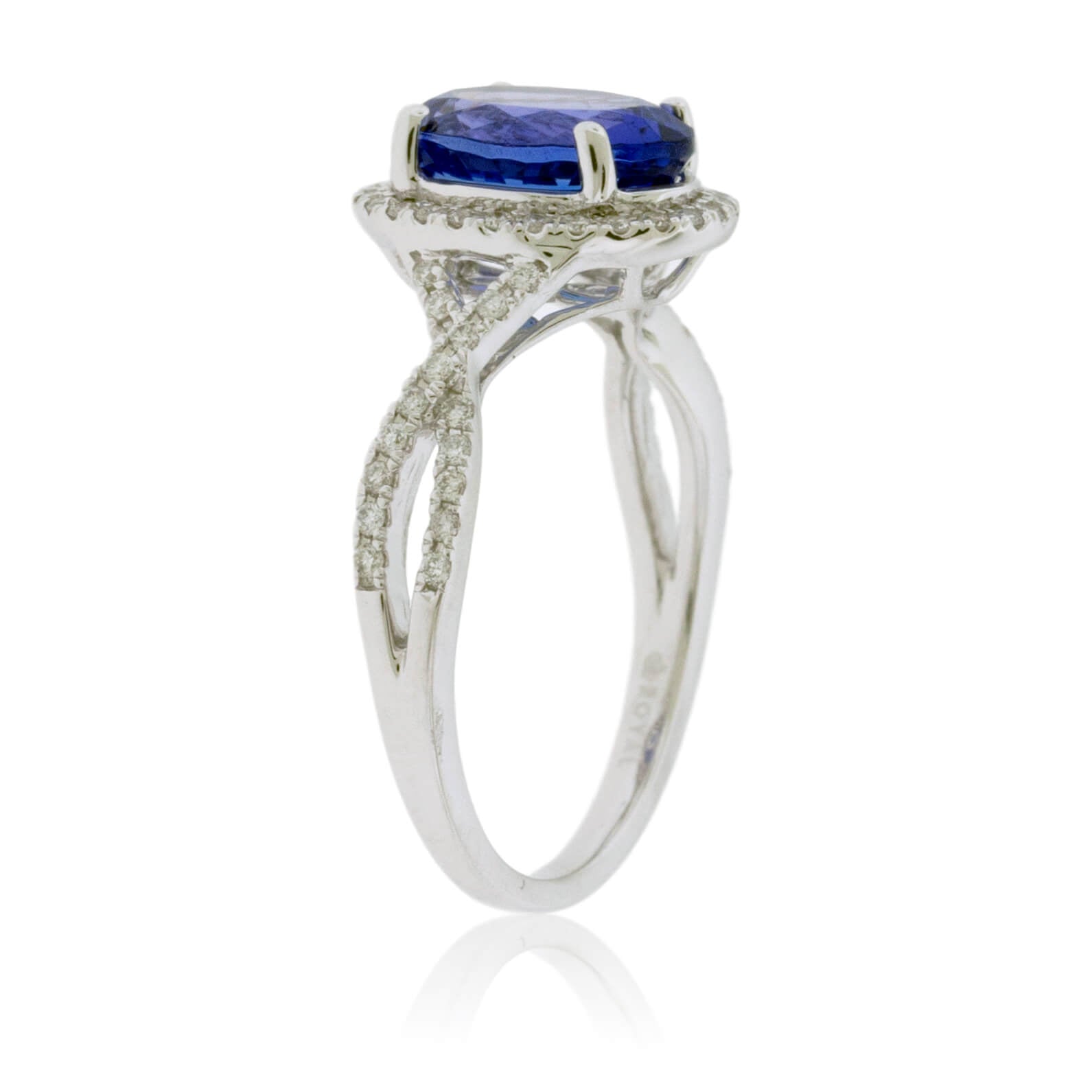 Oval Tanzanite & Diamond Halo Split Shank Ring - Park City Jewelers