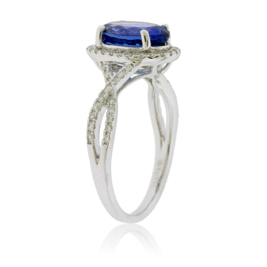 Oval Tanzanite & Diamond Halo Split Shank Ring - Park City Jewelers