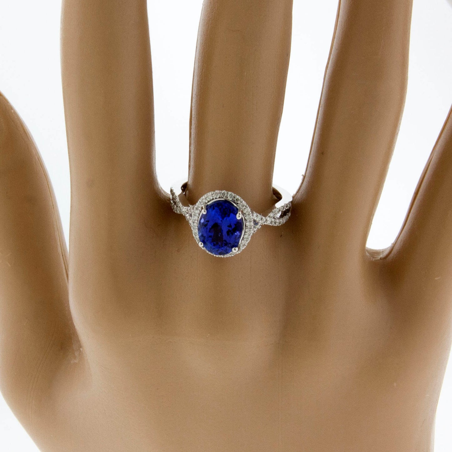 Oval Tanzanite & Diamond Halo Split Shank Ring - Park City Jewelers