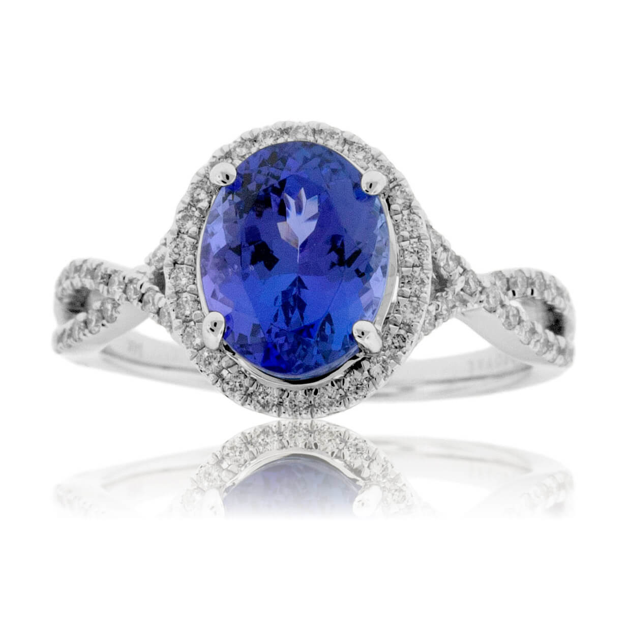 Oval Tanzanite & Diamond Halo Split Shank Ring - Park City Jewelers