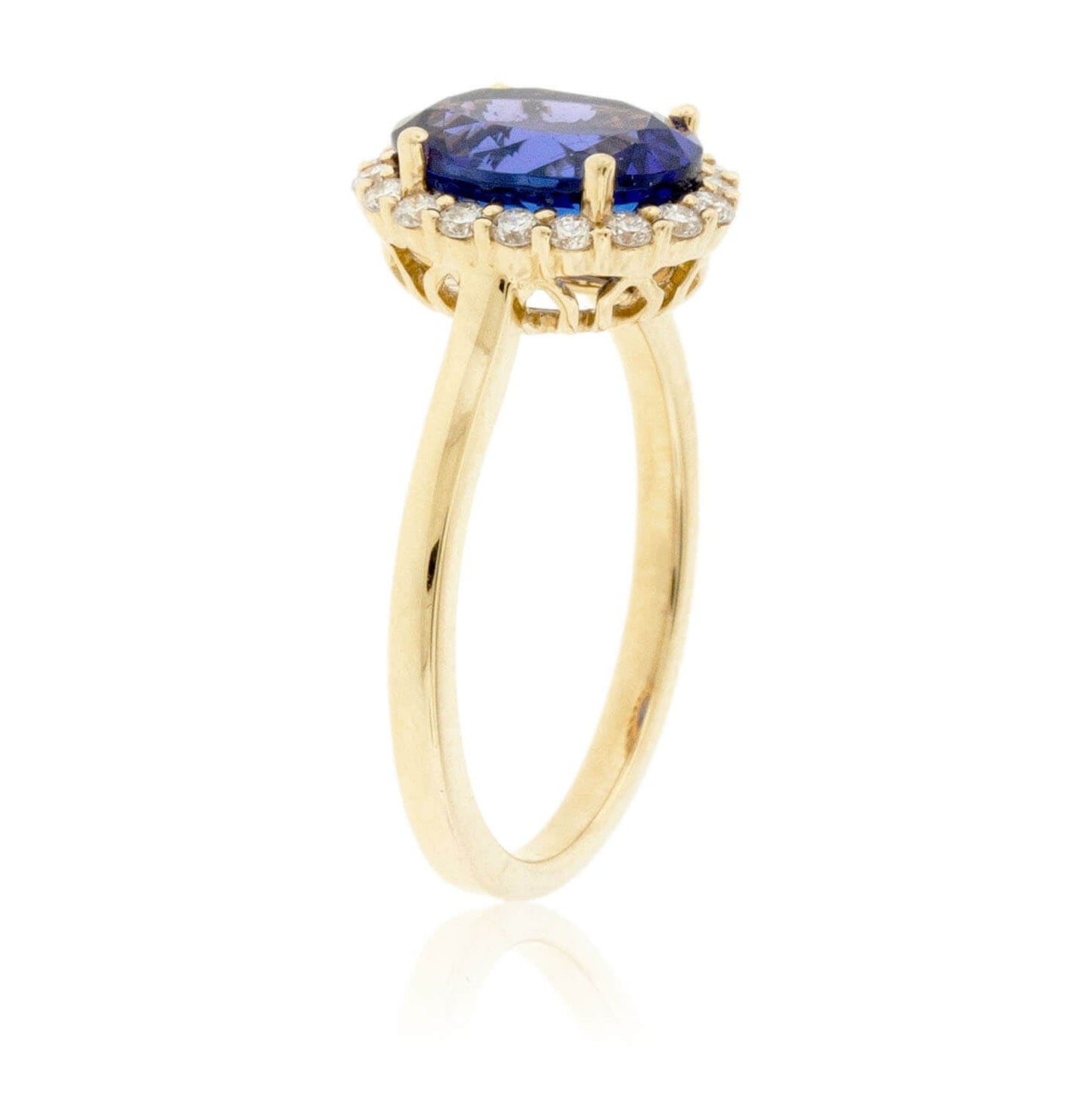 Oval Tanzanite & Diamond Halo Yellow Gold Ring - Park City Jewelers