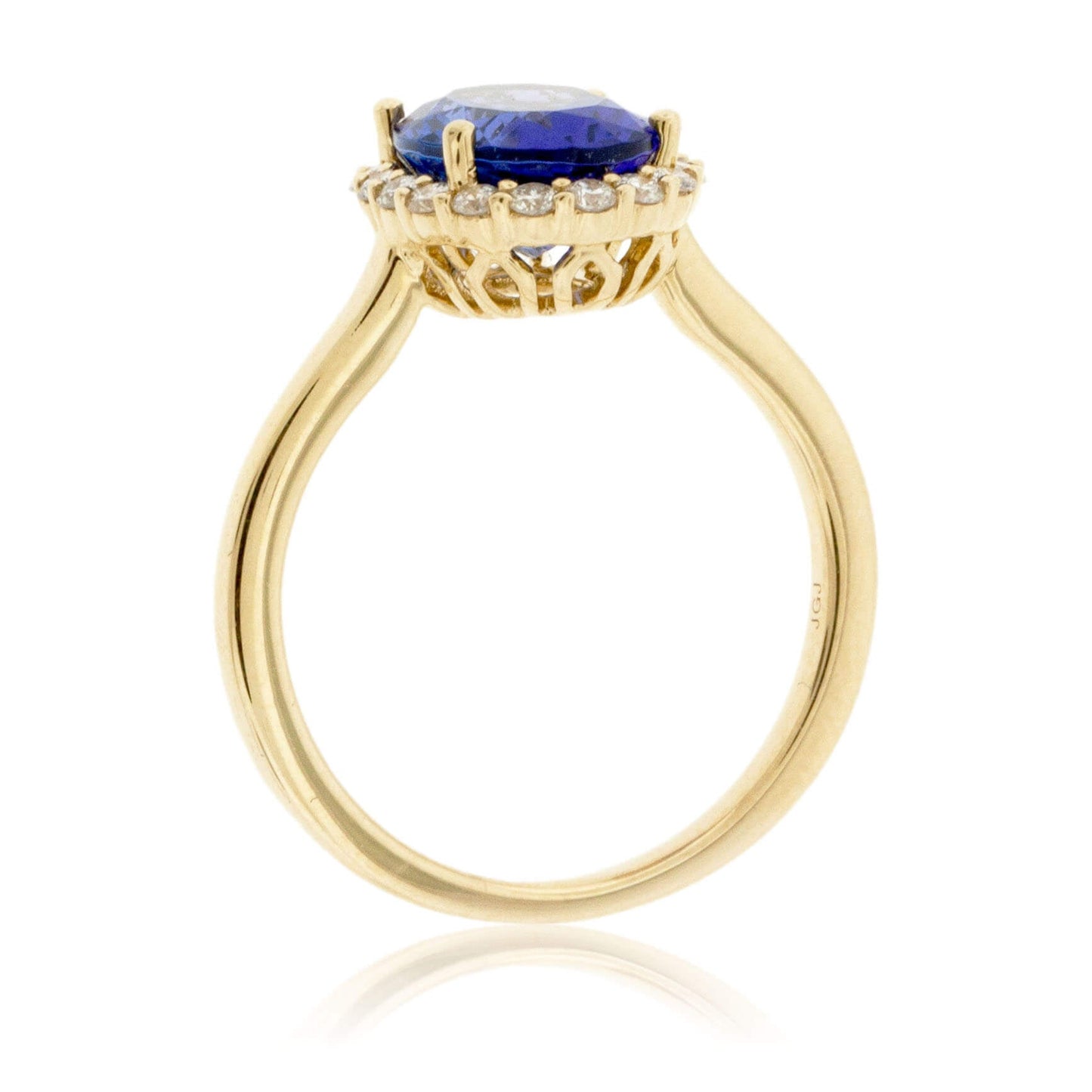 Oval Tanzanite & Diamond Halo Yellow Gold Ring - Park City Jewelers