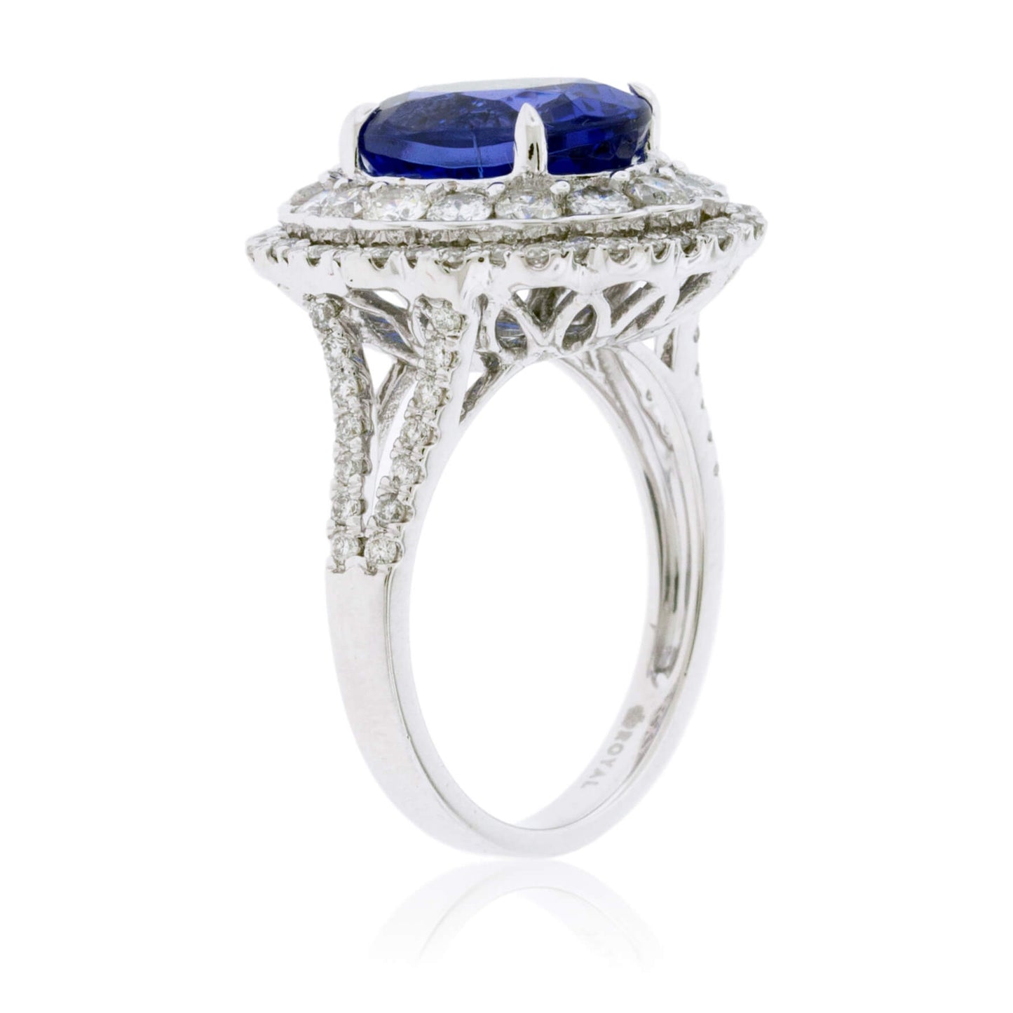 Oval Tanzanite & Double Diamond Halo Scalloped Ring - Park City Jewelers