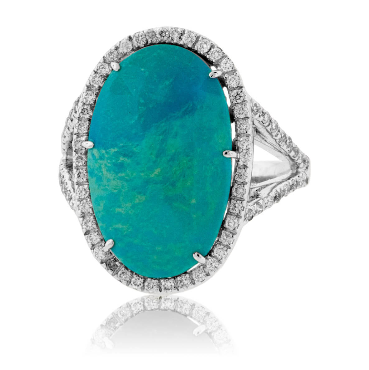 Oval Turquoise Cabochon & Diamond Halo Split Shank Ring - Park City Jewelers