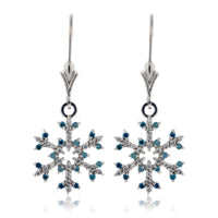 Pave Blue Diamond Tipped Snowflake Dangle Earrings - Park City Jewelers