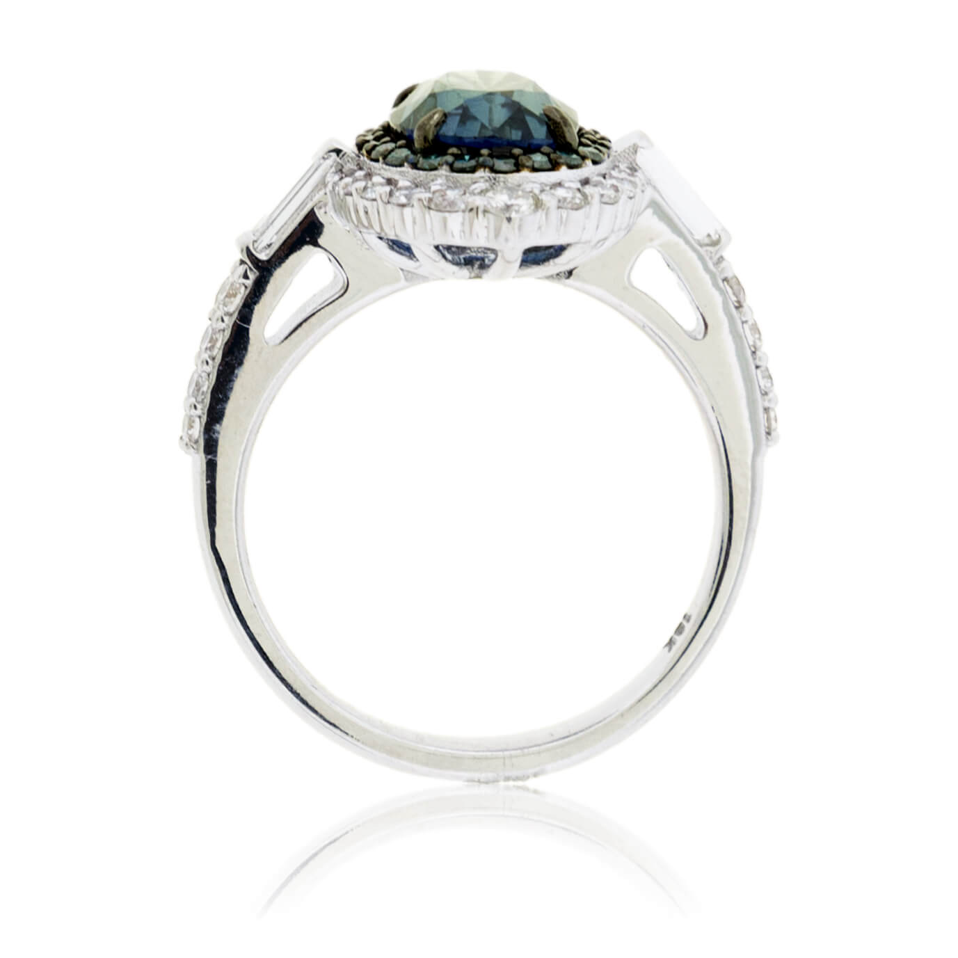 Peacock Blue-Green Sapphire & Blue Diamond Halo Ring - Park City Jewelers