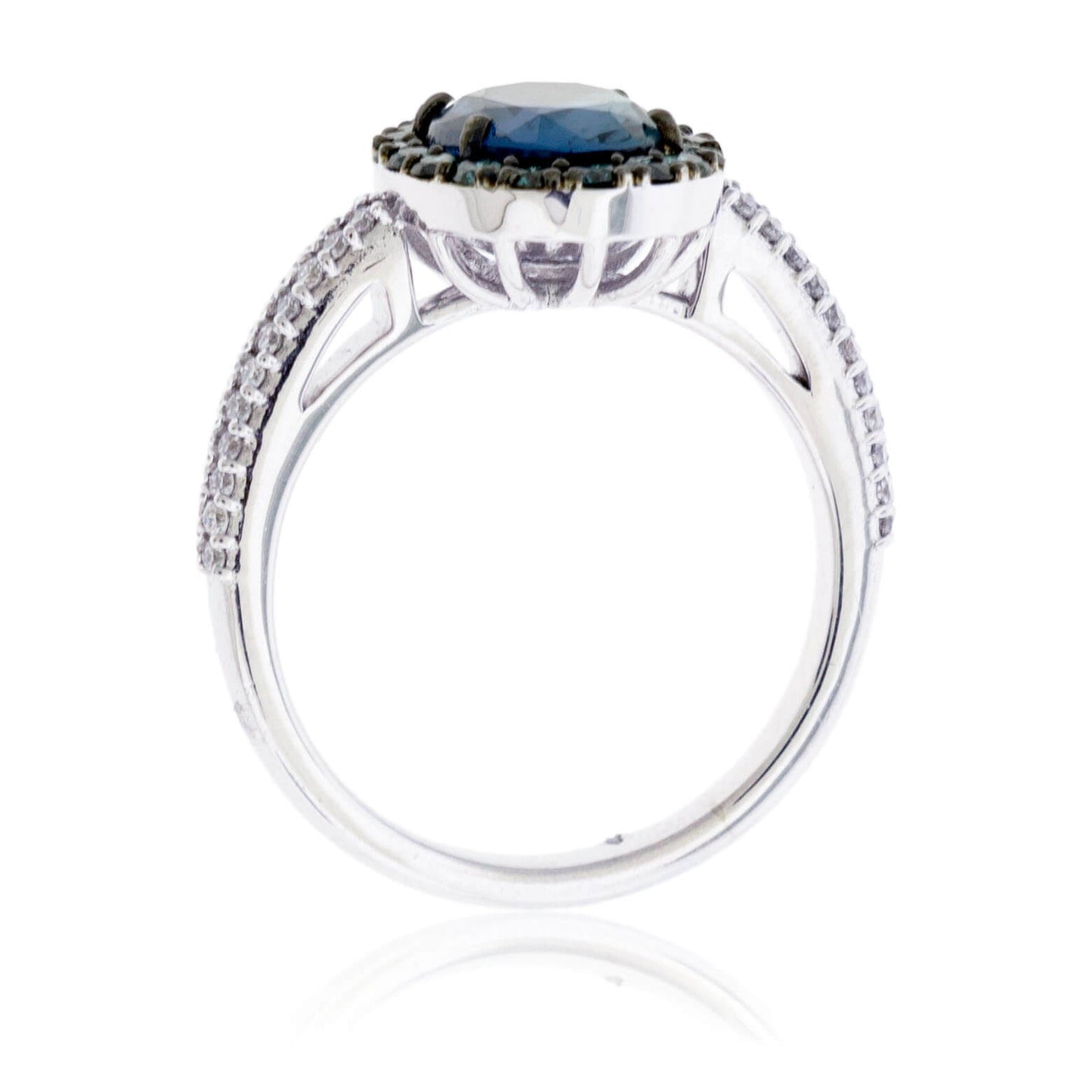 Peacock Blue-Green Sapphire & Blue Diamond Halo Ring - Park City Jewelers