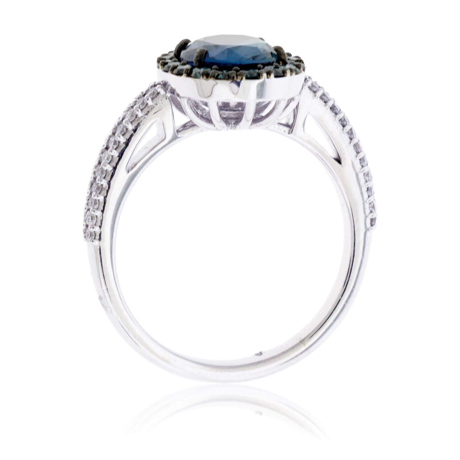 Peacock Blue-Green Sapphire & Blue Diamond Halo Ring - Park City Jewelers