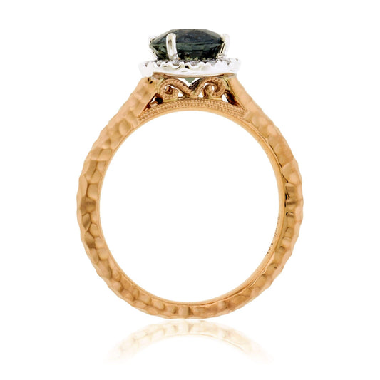 Peacock Blue-Green Sapphire & Diamond Halo Ring - Park City Jewelers