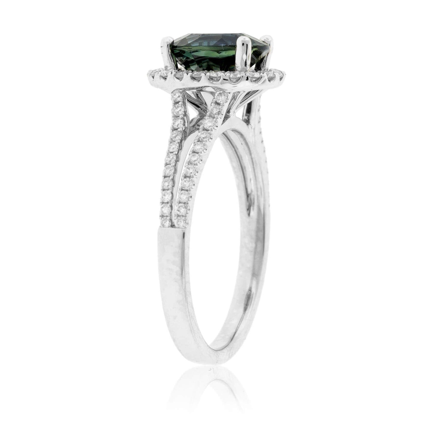 Peacock Blue-Green Sapphire & Diamond Halo Ring - Park City Jewelers